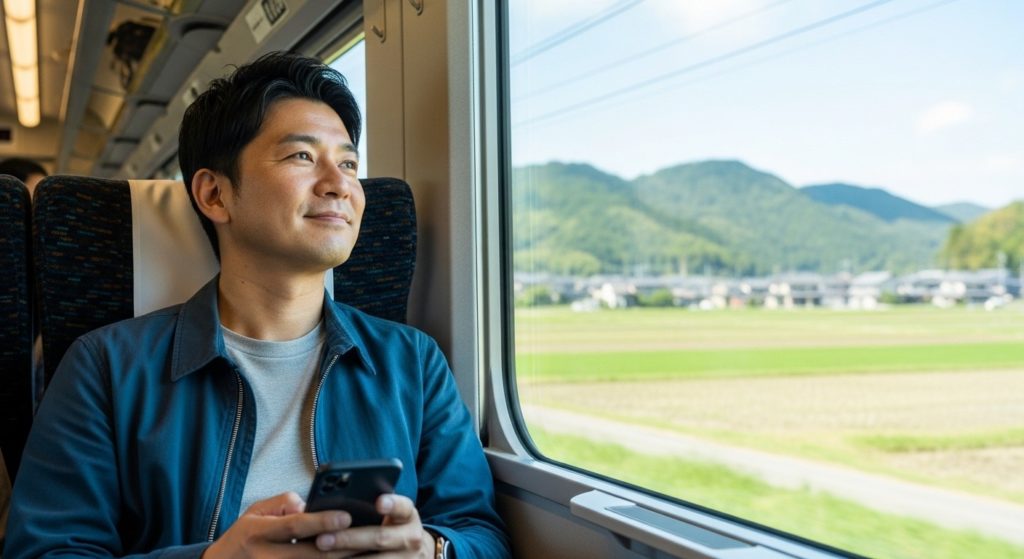 安心して旅行に出発している男性